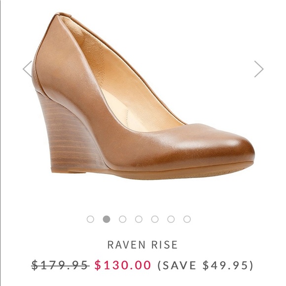 Clarks Shoes - Clarks Raven Rise wedge, tan leather color, Size 8